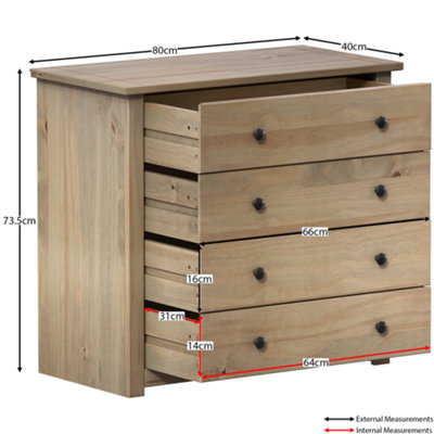 Vida Designs Panama 4 Drawer Chest Solid Pine (H)735mm (W)800mm (D)405mm