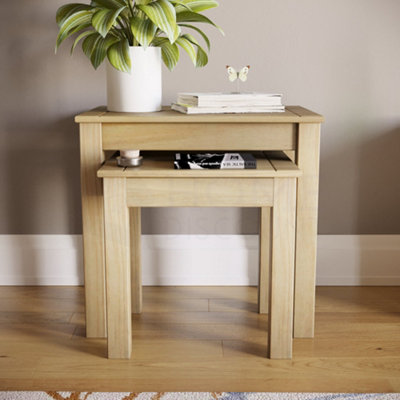 Vida Designs Panama Nest of Tables Set of 2 Solid Pine Coffee Side End Table