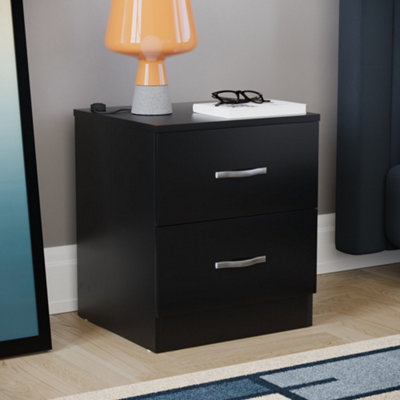 Vida Designs Riano Black 2 Drawer Bedside Chest (H)470mm (W)400mm (D)360mm