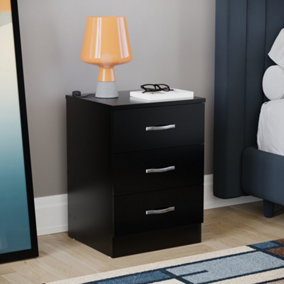 Vida Designs Riano Black 3 Drawer Bedside Chest (H)560mm (W)400mm (D)360mm