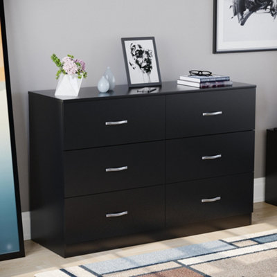 Vida Designs Riano Black 6 Drawer Chest (H)800mm (W)1200mm (D)400mm