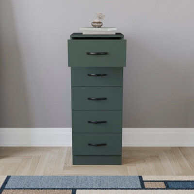 Vida Designs Riano Green 5 Drawer Narrow Chest of Drawers (H) 900mm x (W)  345mm x (