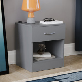 Vida Designs Riano Grey 1 Drawer Bedside Chest (H)470mm (W)400mm (D)360mm