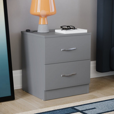 Vida Designs Riano Grey 2 Drawer Bedside Chest (H)470mm (W)400mm (D)360mm