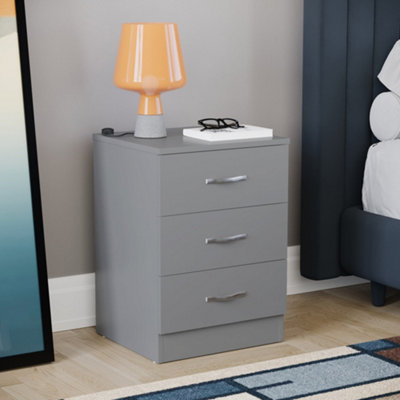 Vida Designs Riano Grey 3 Drawer Bedside Chest (H)560mm (W)400mm (D)360mm