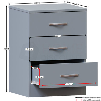 Vida Designs Riano 3 Drawer Bedside Table Cabinet Chest Modern Bedroom Furniture 44 44 Grey