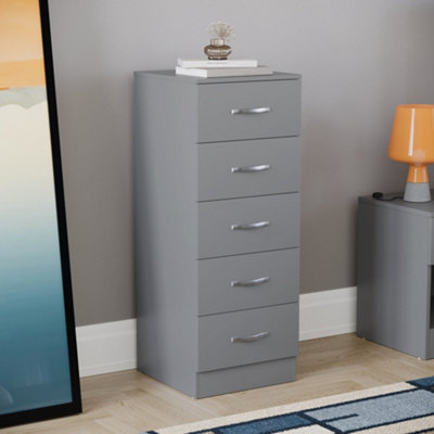 Vida Designs Riano Grey 5 Drawer Narrow Chest (H)900mm (W)345mm (D)360mm