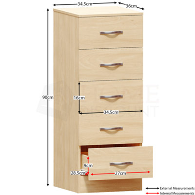 Vida Designs Riano Pine 5 Drawer Narrow Chest (H)900mm (W)345mm (D)360mm