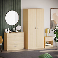 Vida Designs Riano Pine Trio Bedroom Furniture Set  - Bedside Table, Drawer Chest, Wardrobe