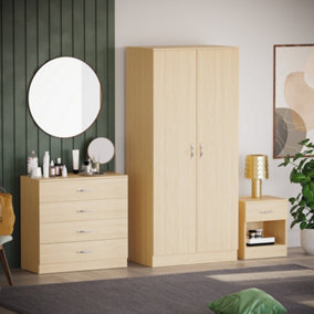 Vida Designs Riano Pine Trio Bedroom Furniture Set  - Bedside Table, Drawer Chest, Wardrobe
