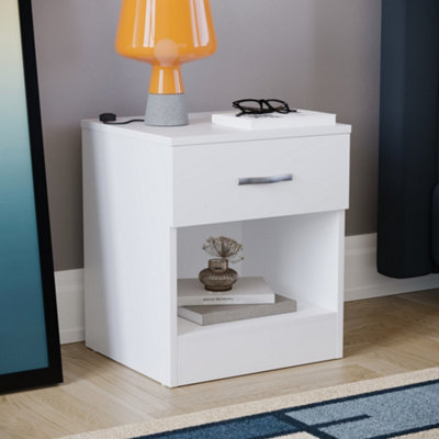 Vida Designs Riano White 1 Drawer Bedside Chest (H)470mm (W)400mm (D)360mm