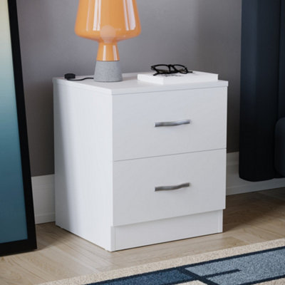 Vida Designs Riano White 2 Drawer Bedside Chest (H)470mm (W)400mm (D)360mm