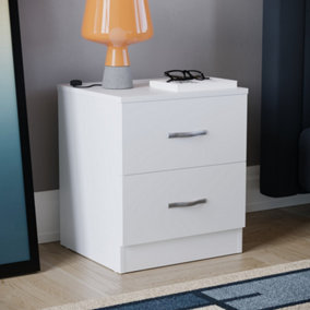 Vida Designs Riano White 2 Drawer Bedside Chest (H)470mm (W)400mm (D)360mm