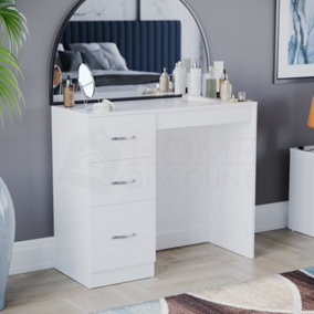 Vida Designs Riano White 3 Drawer Bedroom Vanity Dressing Table