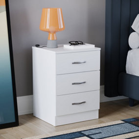Vida Designs Riano White 3 Drawer Bedside Chest (H)560mm (W)400mm (D)360mm