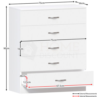 Vida Designs Riano White 5 Drawer Chest (H)900mm (W)750mm (D)360mm
