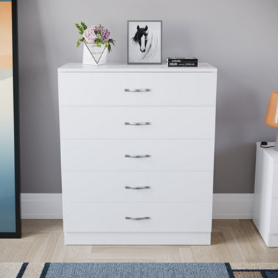 Vida Designs Riano White 5 Drawer Chest (H)900mm (W)750mm (D)360mm