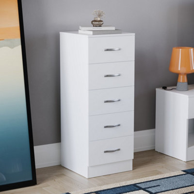 Vida Designs Riano White 5 Drawer Narrow Chest (H)900mm (W)345mm (D)360mm