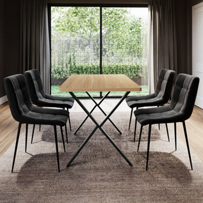 Vida Designs Richton Set of 6 Velvet Dining Chairs, Black