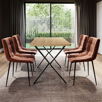 Vida Designs Richton Set of 6 Velvet Dining Chairs, Orange