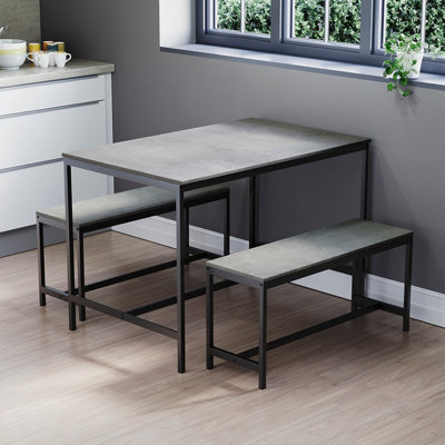 Vida Designs Roslyn 4 Seater Dining Table With Bench Set, Concrete Grey