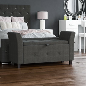 Vida Designs Seville Storage Ottoman Dark Grey Linen Storage Bench Chest Bedroom Living Room 