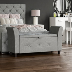 Vida Designs Seville Storage Ottoman Light Grey Velvet Storage Bench Chest Bedroom Living Room 