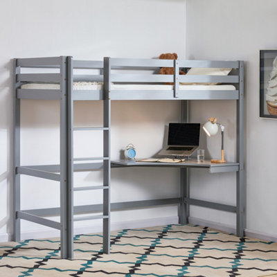 Silver Loft Bed With Desk Twin Size Loft Metal MDF Bed With Built