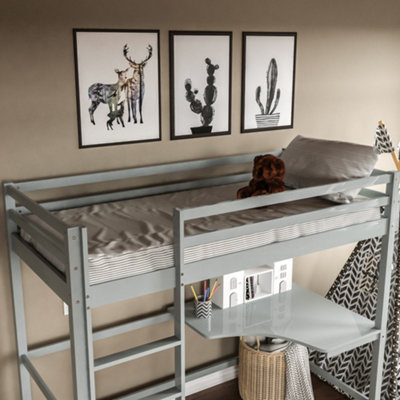 Grey metal loft bed with deals desk