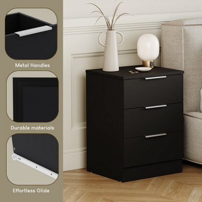 Vida Designs Trega 3 lades nachtkastjes set van 2 zwart - compacte