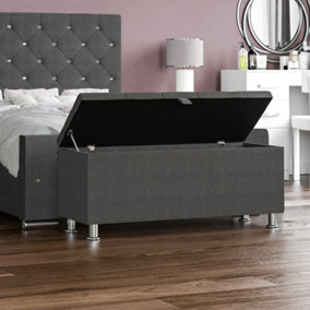 Vida Designs Valencia Storage Ottoman Dark Grey Linen Storage Bench Chest Bedroom Living Room 