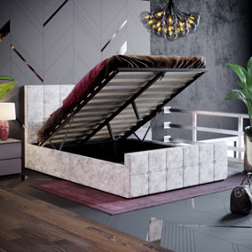Vida Designs Valentina Crushed Velvet Silver 4ft6 Double Ottoman Bed Frame, 190 x 135cm