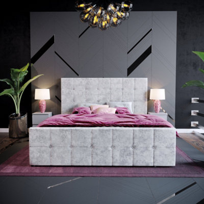 Vida Designs Valentina Crushed Velvet Silver 5ft King Size Ottoman Bed Frame, 200 x 150cm