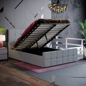 Vida Designs Valentina Light Grey Linen 4ft6 Double Ottoman Bed Frame, 190 x 135cm