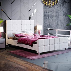 Vida Designs Valentina Light Grey Velvet 4ft6 Double Bed Frame, 190 x 135cm