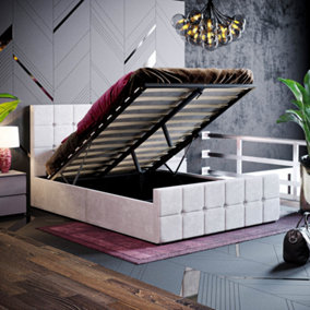 Vida Designs Valentina Light Grey Velvet 4ft6 Double Ottoman Bed Frame, 190 x 135cm