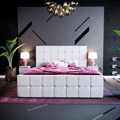 Vida Designs Valentina Light Grey Velvet 5ft King Size Ottoman Bed Frame, 200 x 150cm