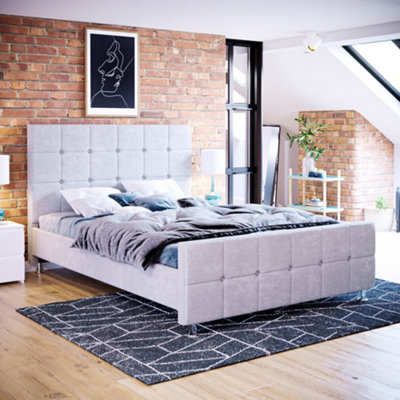 Vida Designs Valentina Light Grey Velvet UKFR 4ft6 Double Bed Frame ...
