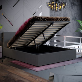 Vida Designs Veronica Dark Grey Linen 5ft King Size Ottoman Bed Frame, 200 x 150cm