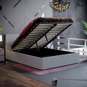 Vida Designs Veronica Light Grey Linen 4ft6 Double Ottoman Bed Frame, 190 x 135cm