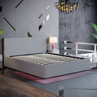 Vida Designs Veronica Light Grey Linen 5ft King Size Ottoman Bed Frame, 200 x 150cm