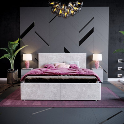 Vida Designs Veronica Silver Velvet 4ft6 Double Ottoman Bed Frame, 190 x 135cm