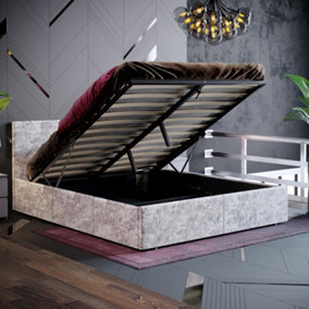 Vida Designs Veronica Silver Velvet 5ft King Size Ottoman Bed Frame, 200 x 150cm