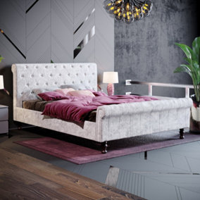 Vida Designs Violetta Crushed Velvet Silver 5ft King Size Bed Frame, 200 x 150cm
