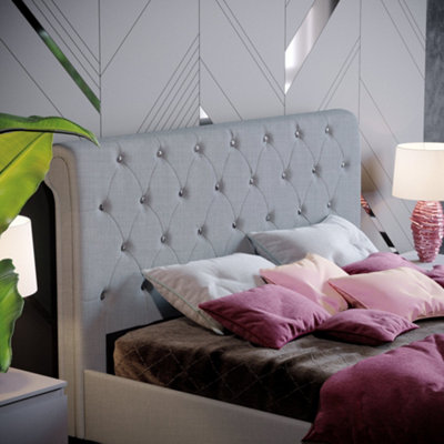 Vida Designs Violetta Light Grey Linen 4ft6 Double Bed Frame, 190 x 135cm