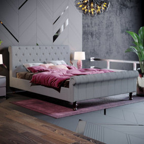 Vida Designs Violetta Light Grey Linen 5ft King Size Bed Frame, 200 x 150cm