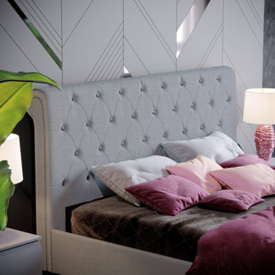 Vida Designs Violetta Light Grey Linen 5ft King Size Bed Frame, 200 x 150cm