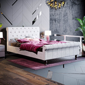 Vida Designs Violetta Light Grey Velvet 4ft6 Double Bed Frame, 190 x 135cm
