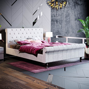 Vida Designs Violetta Light Grey Velvet 5ft King Size Bed Frame, 200 x 150cm