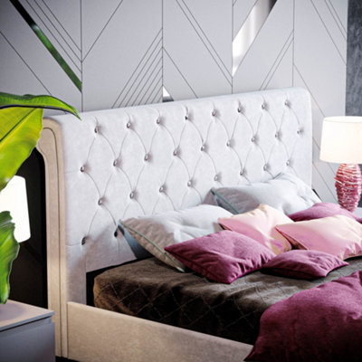 Vida Designs Violetta Light Grey Velvet 5ft King Size Bed Frame, 200 x 150cm
